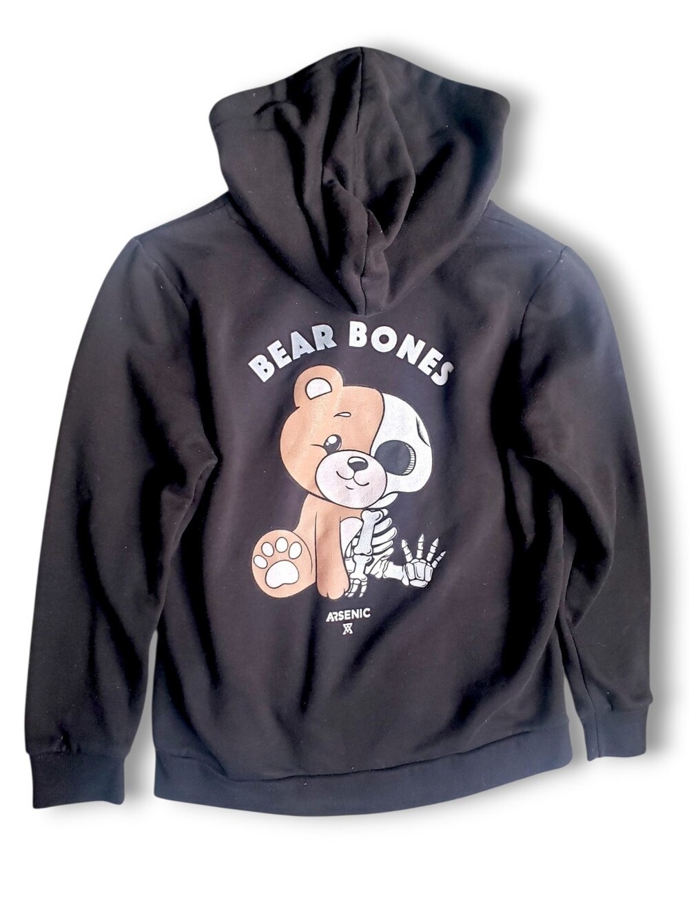 Arsenic Bear Bones Graphic Youth Hoodie  Black with Tan & White Bear Size Large